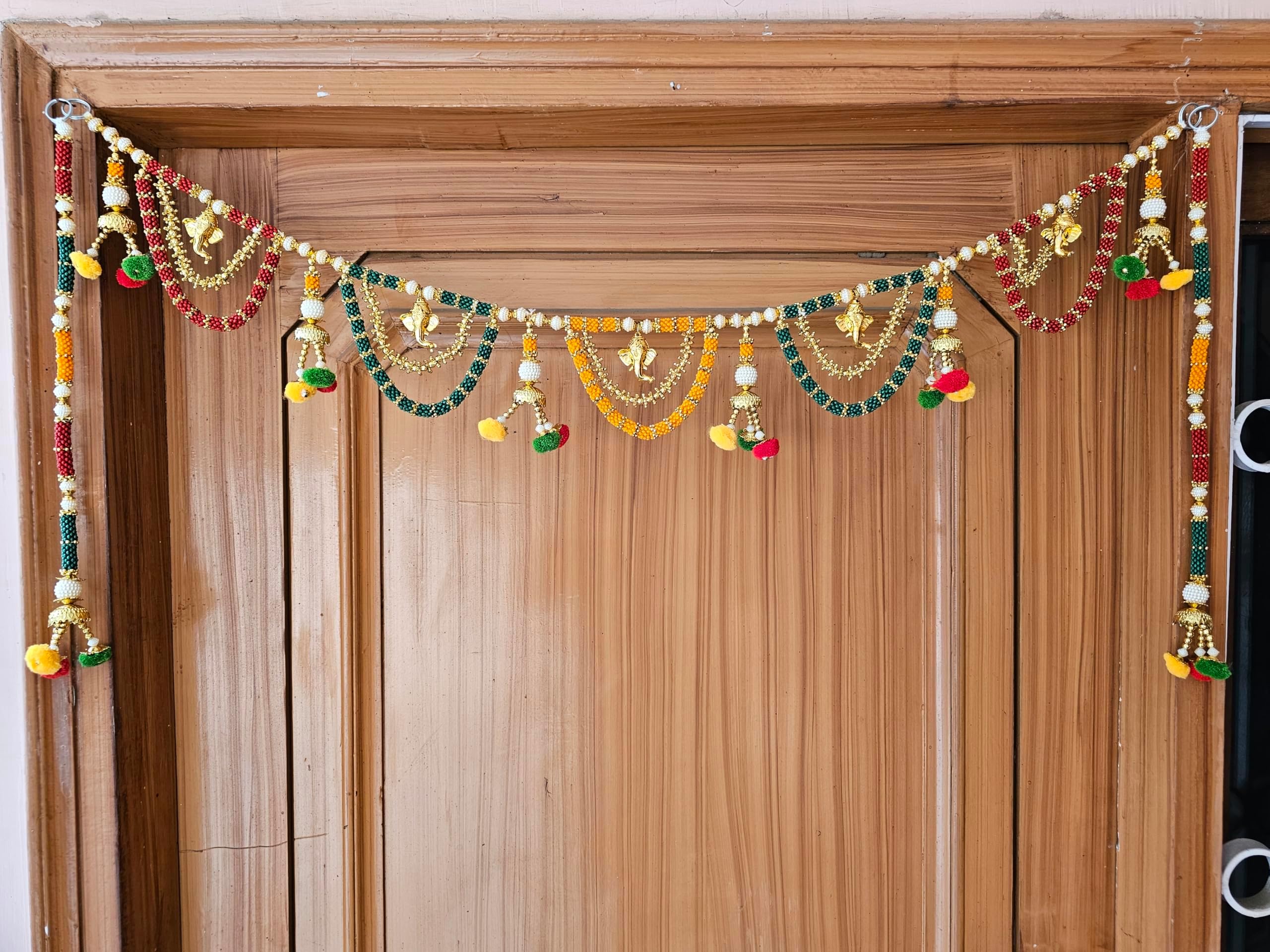 Handmade Lord Ganesha Toran with Side Door Hanging,Ganesh Toran Handmade Home Decor, Thoran, Door Bandarwal/Bandhanwar/god's thoranam decorations for Door for Diwali (3FT) (Ganesh With Mala)