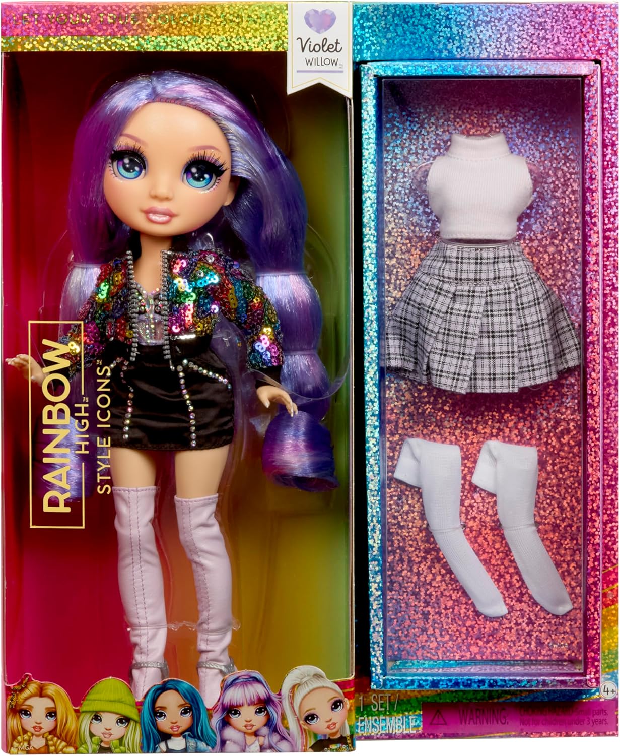 Rainbow High Style Icons Violet - 28 cm Fashion Doll with Long, Combable Hair, Second Outfit, Matching Bag and a Second Pair of Shoes, Movable with 13 Points of Articulation