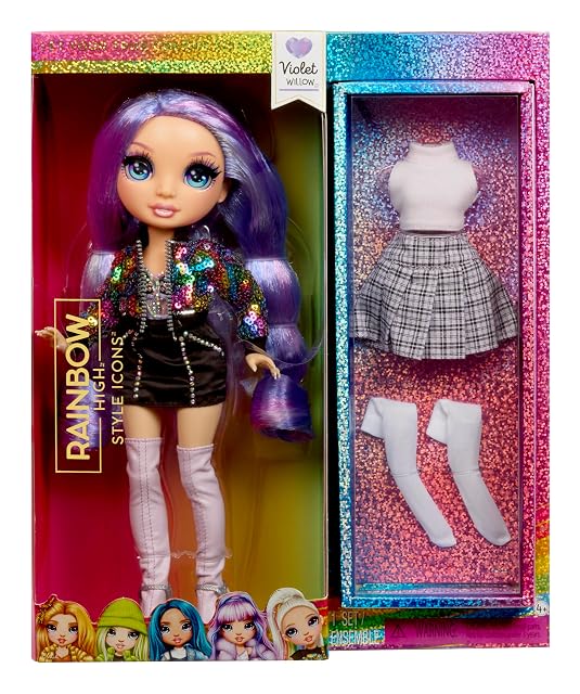 RAINBOW HIGH Style Icons Violet - Muñeca de 28 cm con Pelo Largo Que se Puede Cepillar, Viene con un Segundo…