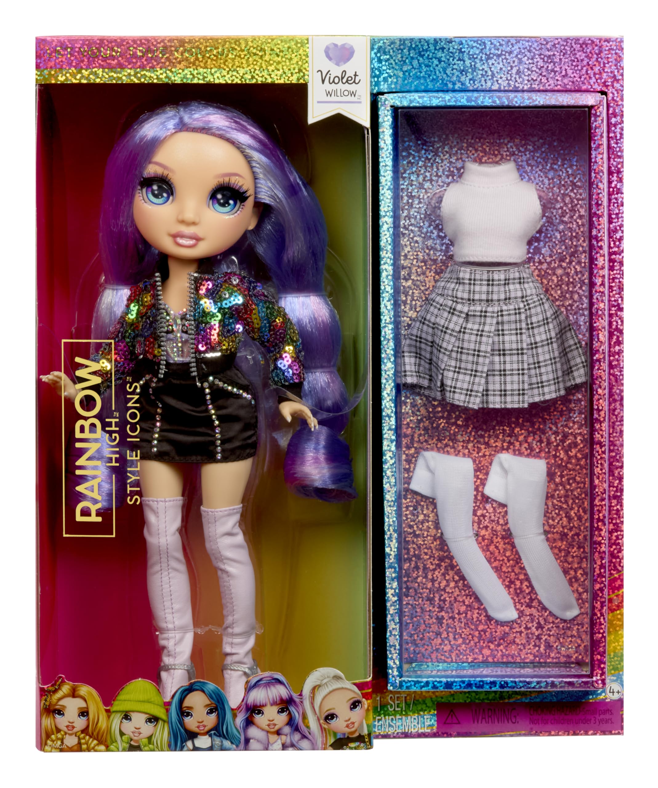 Rainbow High Style Icons Violet - 28cm Fashion Doll with Long Brushable Hair, Comes with a Second Outfit, Matching, and a Second Pair of Shoes, Flexible with 13 Points of Articulation