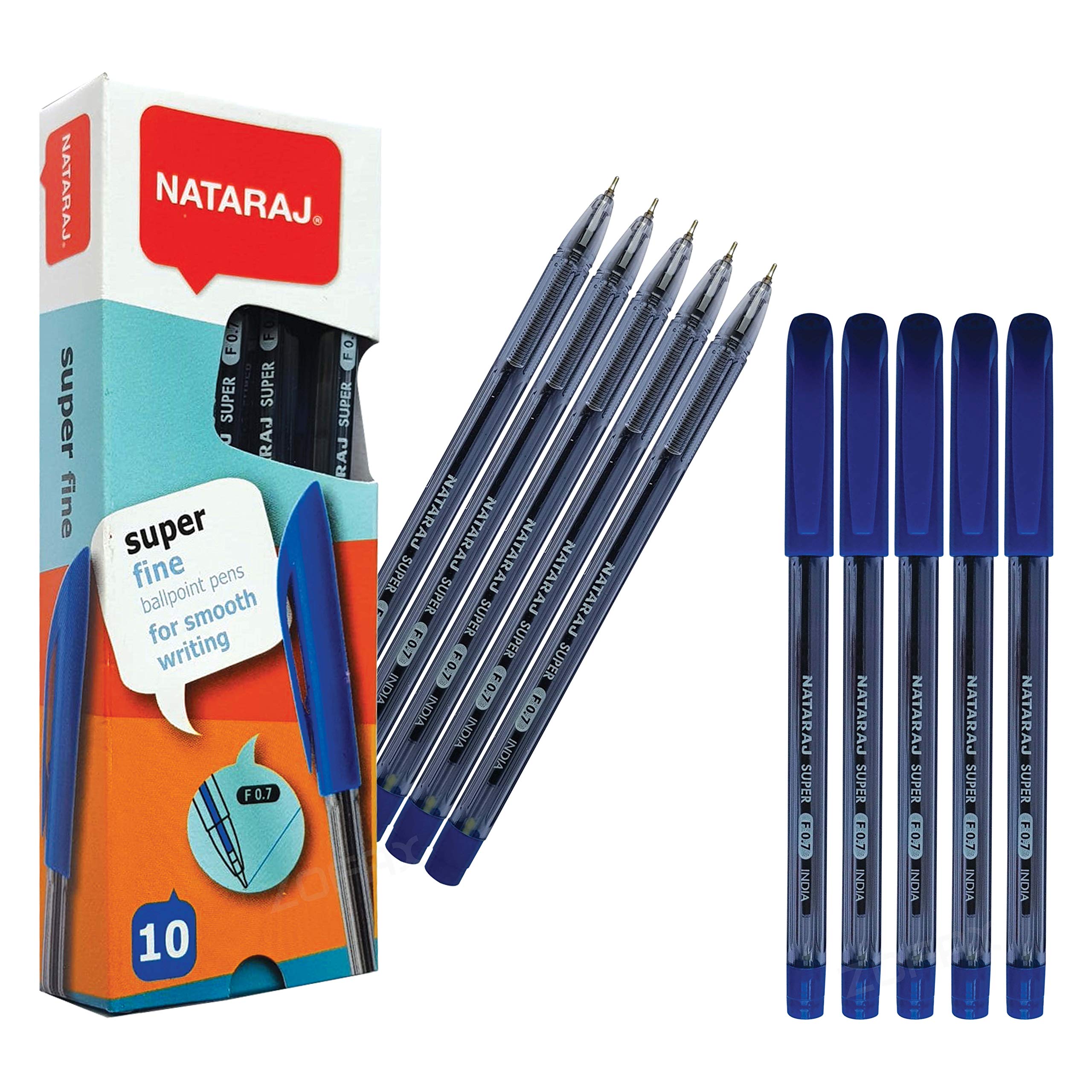 NATARAJ FineX Triangular Grip Ball Point Pens Smooth Fine Writing (10 x 0.7mm BLUE Ball Pens), iZOFAX