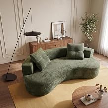 79.5-Inch Curved Boneless Sofa Compressed 3-Seat Cloud Couch for Living Room Bedroom, Modern Curved Floor Boneless Foam Sofa Deep Seat Cloud Couch with 2 Toss Pillows