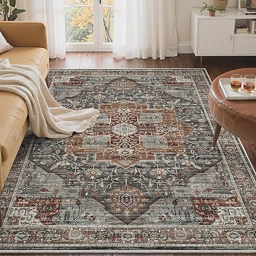 Miniatura 155 de Alfombras de área de 8 x 10 pies para sala de estar, vintage lavable con parte trasera antideslizante, resistente a las manchas, alfombra de área