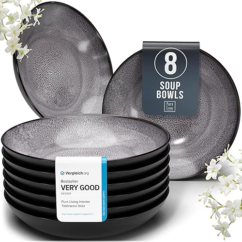 Miniatura 12 de Juego de 4 Cuencos de Gres para Pasta, Elegantes Platos de Cerámica Gris Oscuro, Juego de Cuencos para Ensalada de 7.7", Platos de Cuencos