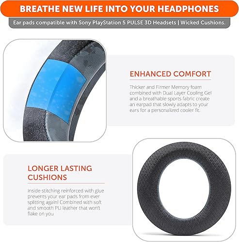 Miniatura 4 de WC Freeze Ps5 V2 - Almohadillas de gel refrescante compatibles con auriculares Sony PS5 Pulse 3D de Wicked Cojines, mayor apertura de oídos, grosor,
