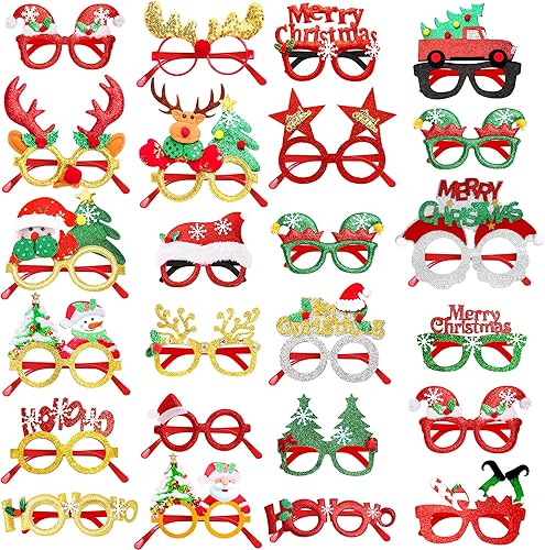 KatchOn, Gafas de Navidad con purpurina para niños, paquete de 24 Gafas de Navidad, accesorios de Navidad para niños, adultos Recuerdos de fiesta