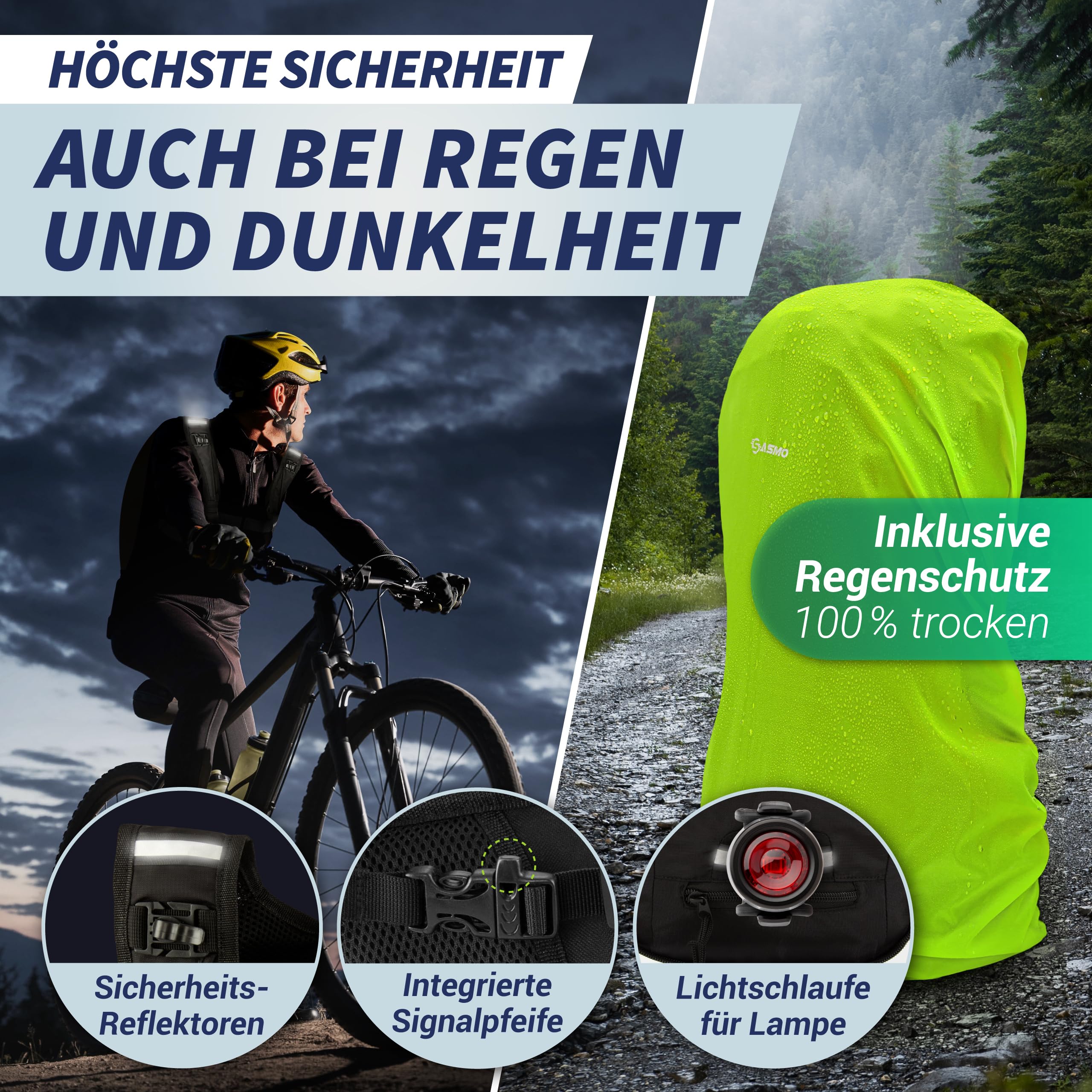 SASMO® Fahrradrucksack & Skirucksack 6L / 8L / 10+3L / 14+3L mit Thermofach, Helmnetz & Regenschutz | Ultraleicht - MTB Rucksack Herren & Damen | Kleiner Fahrradrucksack Herren & Damen