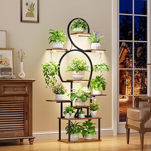 Miniatura 3 de POZILAN Soporte para plantas de interior con luz de crecimiento, estante de plantas de interior de 9 niveles de 63 pulgadas de alto para múltiples
