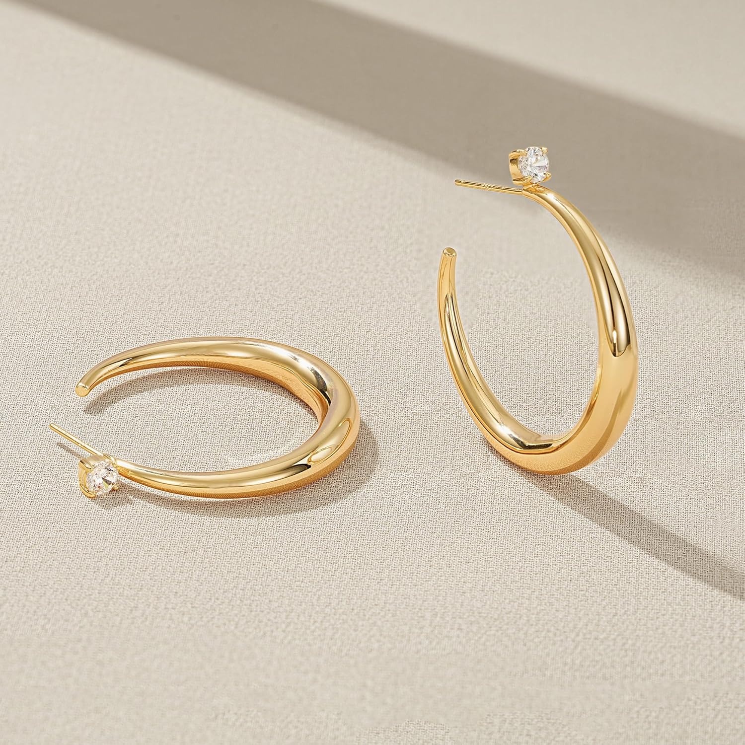 Valloey Rover Large Gold Hoop Earrings-Chunky Big Dangle Half Hoop Earrings for Women 14K Gold Plated Hypoallergenic Lightweight Statement Thick Hoops Earring for Women Jewelry Gifts - Image 7