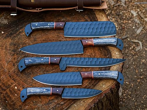 Miniatura 6 de Chef de cocina profesional hecho a mano de acero de Damasco  Juego de cuchillos de cocina de 5 piezas  Hecho a mano de acero de Damasco con funda