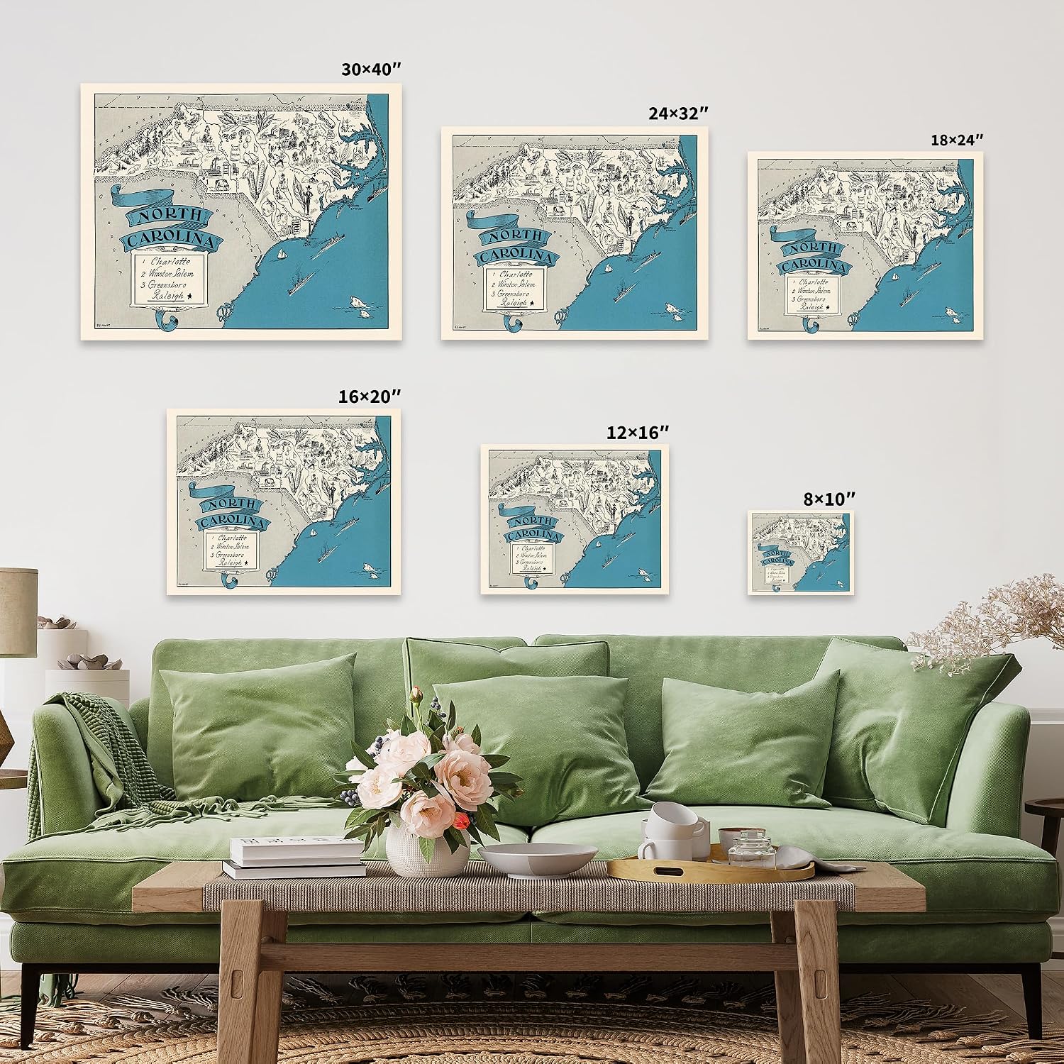Poster Master Map Canvas - Retro North Carolina State Print - Educational Art - Gift for Teacher, Student, Travel Lover - Decor for Classroom, Office, Dorm - 8x10 STRETCHED Canvas