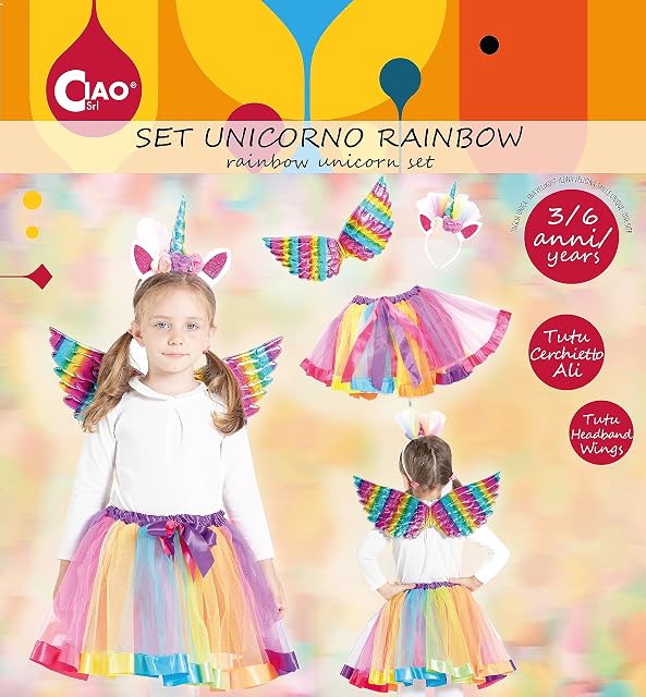 Foto 8 de 8 de Ciao- Rainbow Unicorn disguise kit (tutu skirt, wings, tiara with horn), multicolor