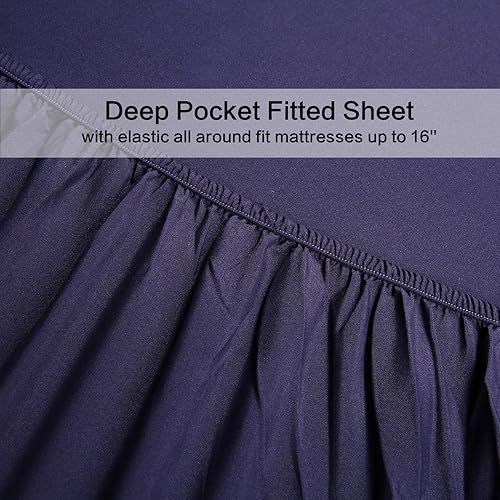 Miniatura 5 de Juego de sábanas de 4 piezas 1 sabana encimera, 1 sábana bajera con bolsillo profundo y 2 fundas de almohada, juego de cama de microfibra cepillada,