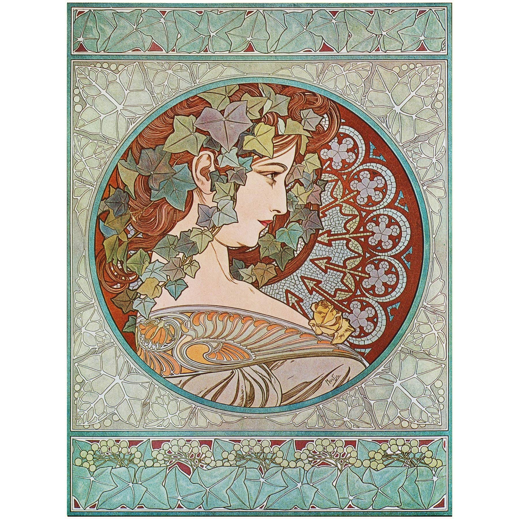 Wee Blue Coo Mucha Laurel 1901 Large Wall Art Poster Print Thick Paper 18X24 Inch
