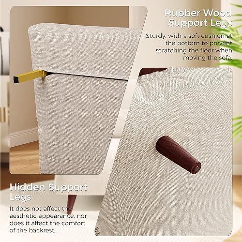 Miniatura 26 de JASIWAY Silla convertible para adultos, silla futón convertible 3 en 1 de lino con almohada, sofá cama individual plegable, cama de invitados para