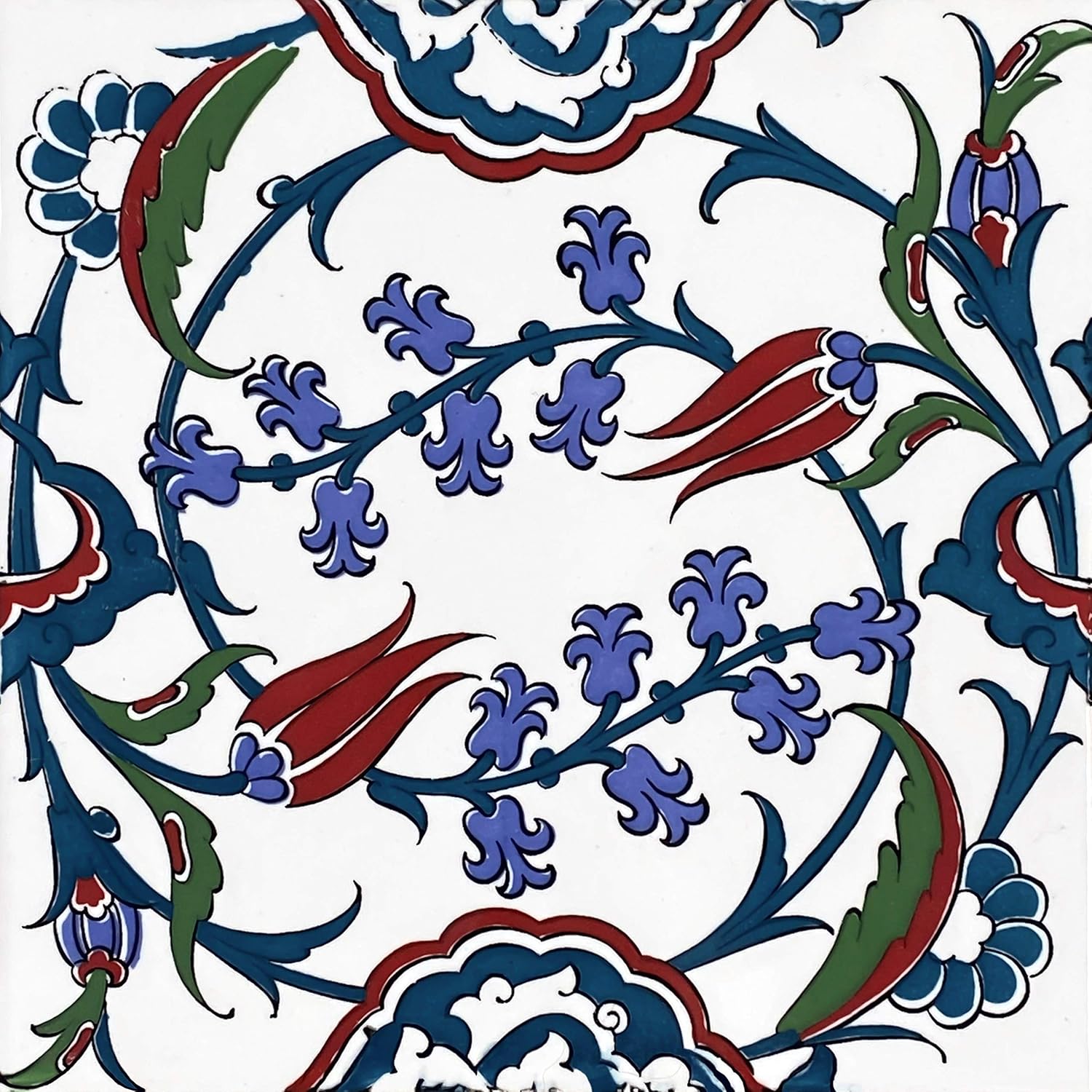 Iznik Ceramic Wall Tiles 8x8 - Pinar by Cerames - Turkish Ceramic Tiles for Wall Bathroom, Kitchen, Living Room, Kitchen backsplash | 12 Coloured Iznik Tiles 8x8 in Oriental Style from Turkey
