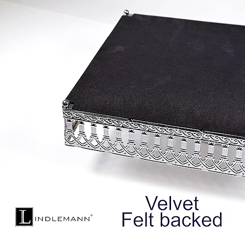 Miniatura 3 de Bandeja decorativa  Bandeja decorativa de metal con espejo  Estilo romano elegante diseño para joyas, sala de estar, Pascua (cuadrado, 12 pulgadas,