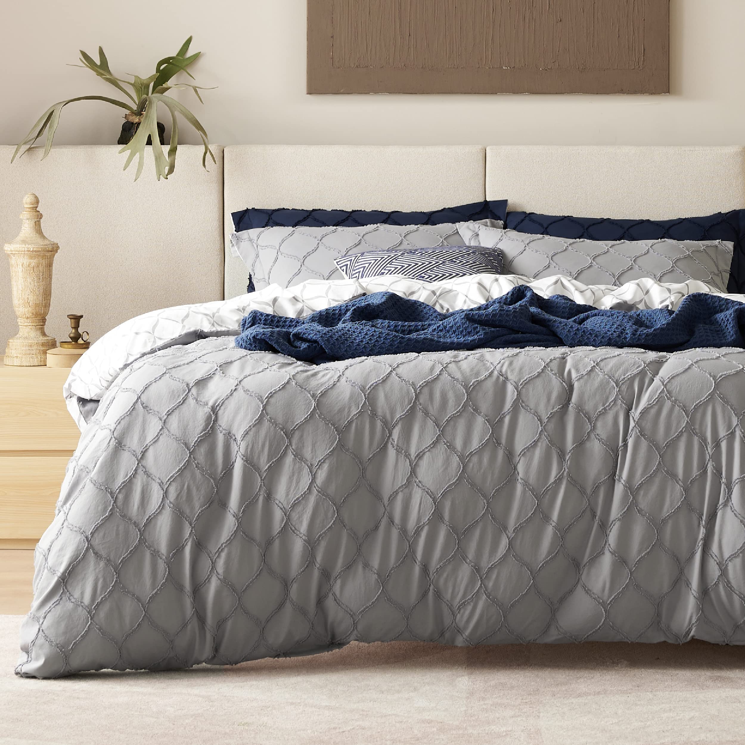 Photo 1 of Bedsure Tufted Duvet Cover Queen (Grey, 90x90'') Queen Damask Grey