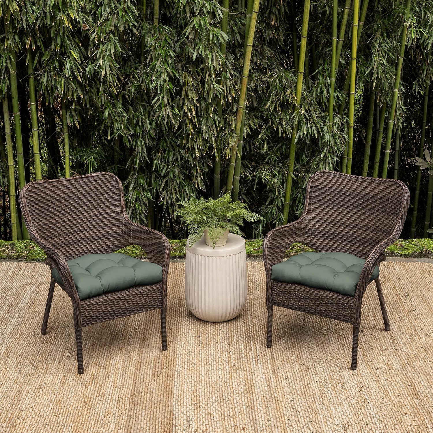 Arden earthFIBER Outdoor Plush Wicker Chair Cushion, 2 Pack, 20 x 18, Rain-Proof, Fade Resistant, Tufted Cushion for Wicker, Adirondack, and Rocking Chairs Sage Green Texture