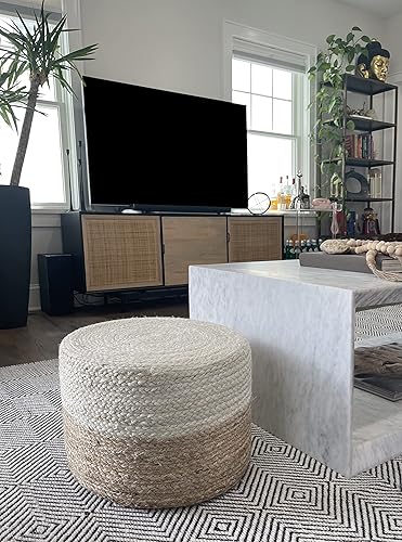 Miniatura 4 de S & L Homes Puf otomano – 100% yute trenzado reposapiés puf de punto a mano tradicional de cordón bohemio para sala de estar, dormitorio, guardería,