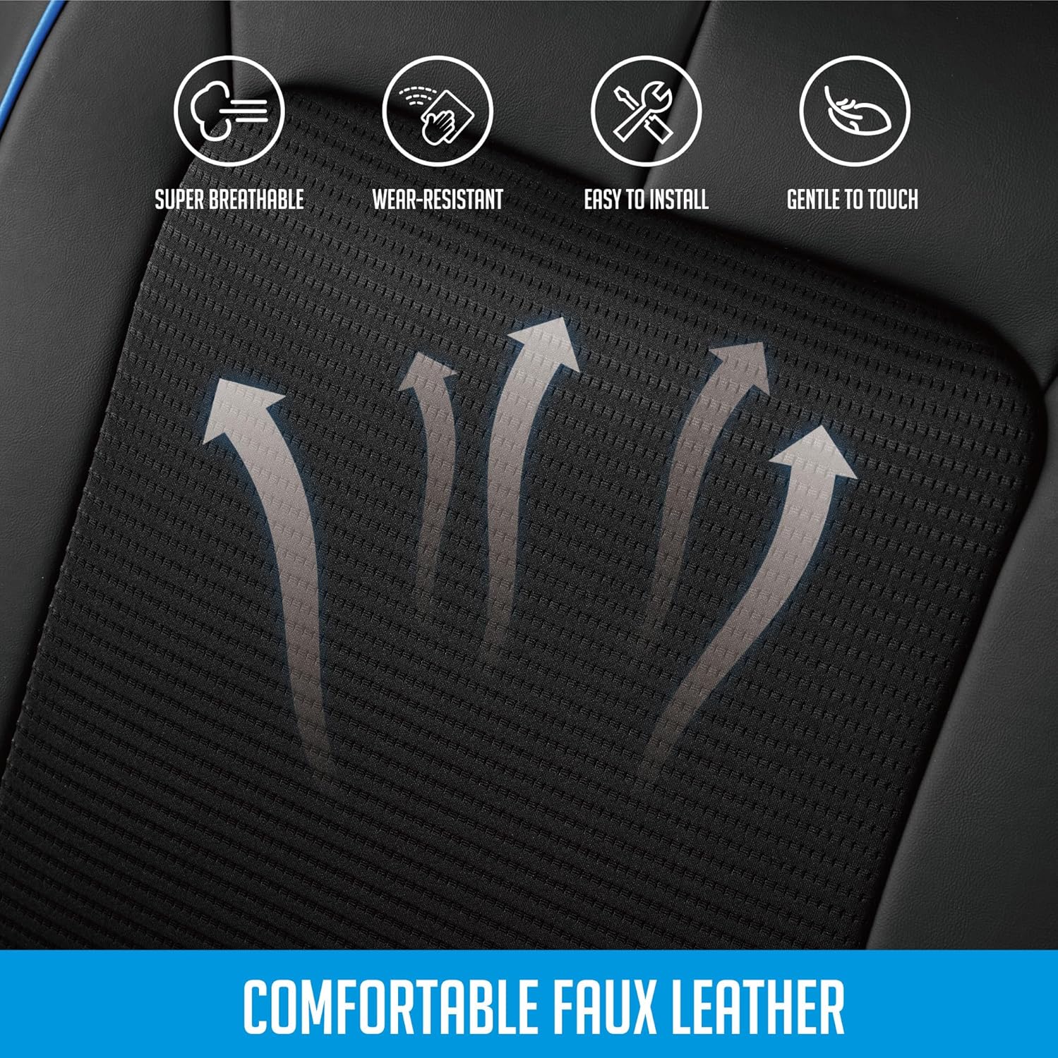 PIC AUTO Car Seat Cover, Pinping Leather and Mesh Seat Cover for Cars, Stylish Two-Tone Design Front Seat Cover, Breathable, Universal Fit,Comfortable and Durable, SUVs, and Trucks(Blue)