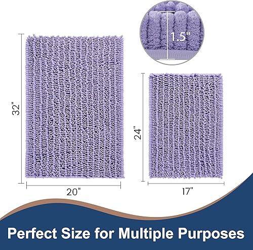 Miniatura 2 de FLOLEOPA Juego de tapetes de baño de felpilla de lujo, extrasuaves y absorbentes, antideslizantes, se pueden lavar y secar a máquina (32 x 20