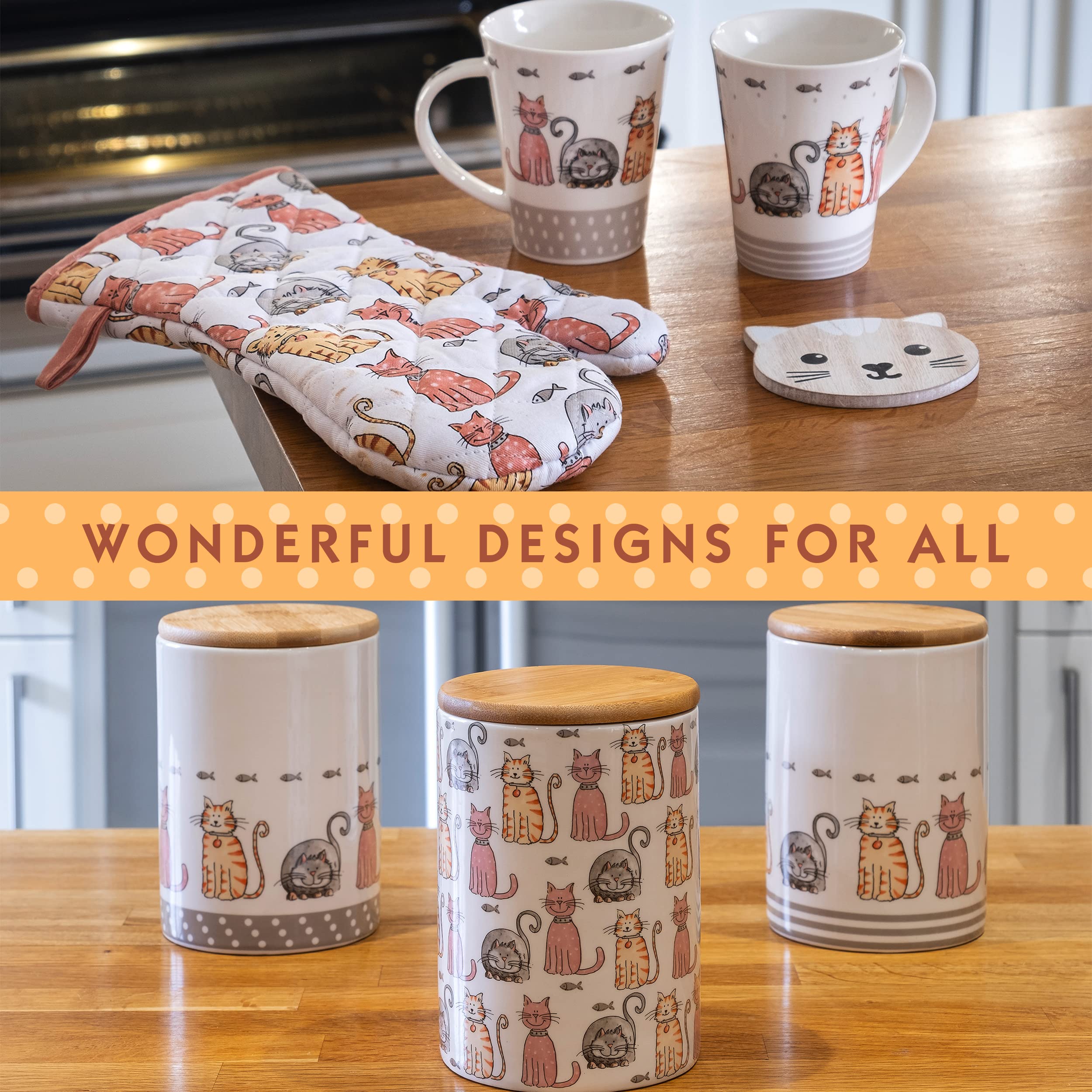 SPOTTED DOG GIFT COMPANY Fartuch kuchenny z uroczym nadrukiem kota dla szefa kuchni kobiety i mężczyzny, 100% bawełna, regulowana duża kieszeń, pomysł na prezent dla miłośników kotów 85x63cm
