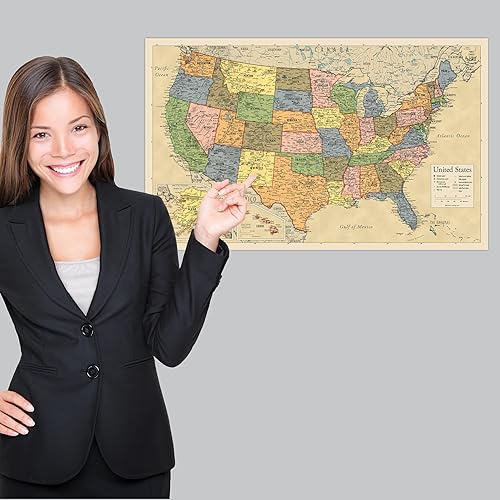 Miniatura 9 de Póster laminado de mapa de Estados Unidos, gráfico de pared de mapa de EE. UU., fabricado en los Estados Unidos negro