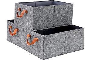 Pack of 3 Gray Fabric Folding Storage Bins with Handles: Large Closet...