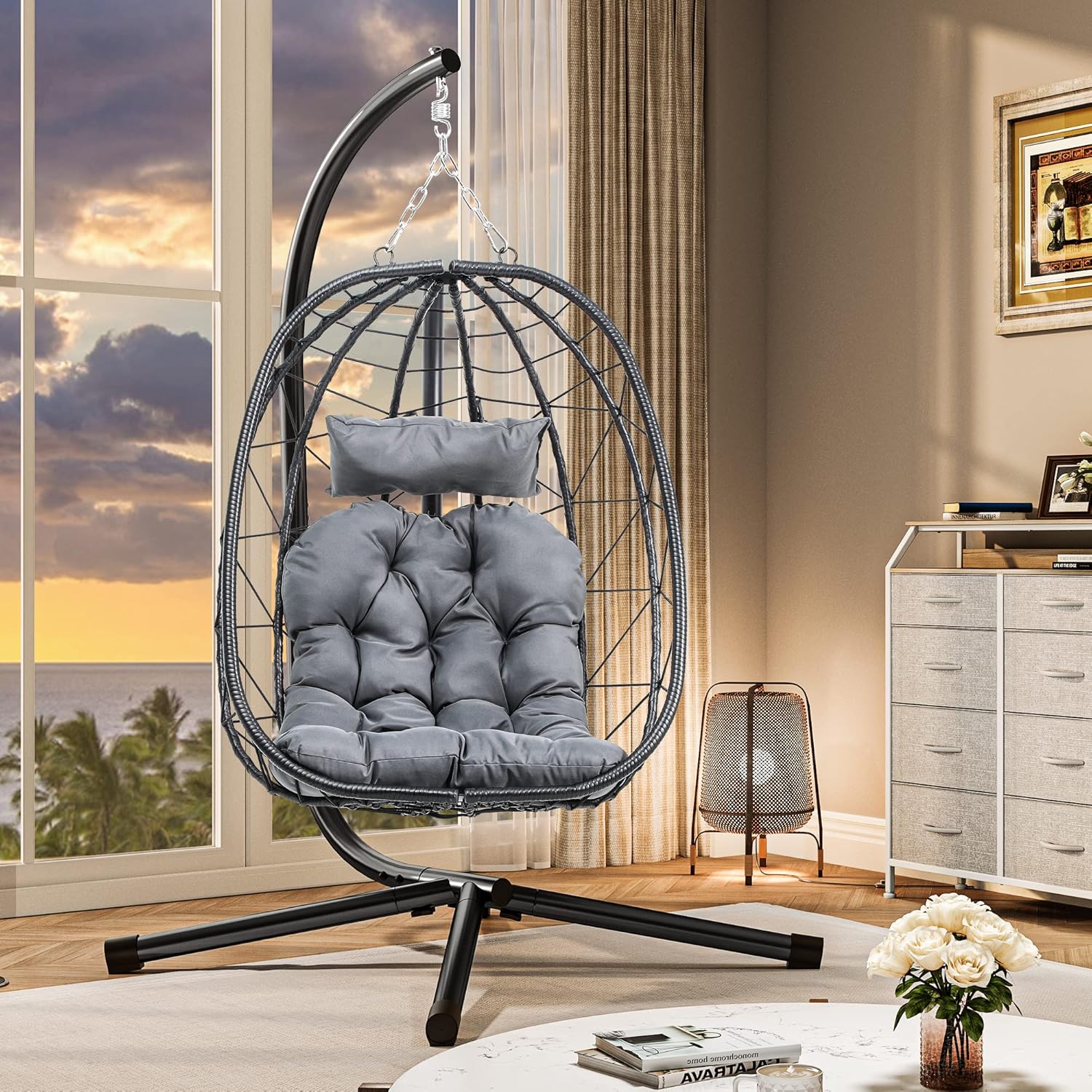 YITAHOME Rattan Swing Egg Chair, Max. load 150 kg, Hanging Egg Chair