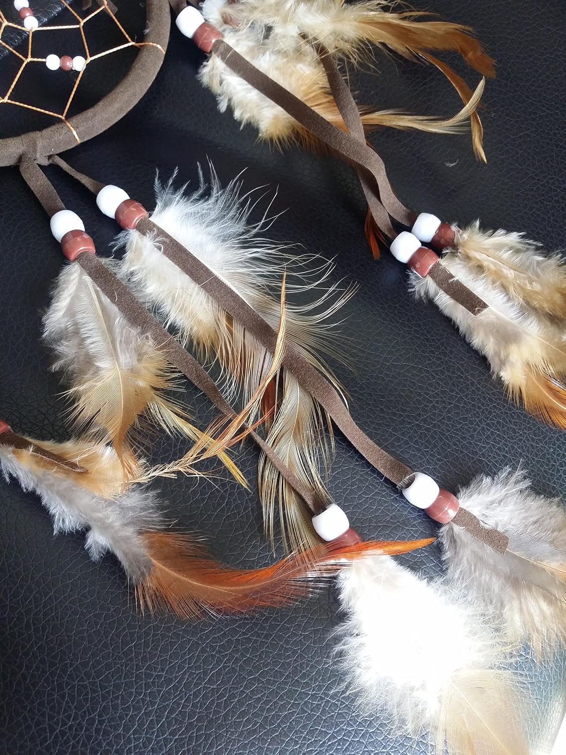 Dream Catchers Brown Handmade Feather Native American Dreamcatcher Circular Net for Car Kids Bed Room Wall Hanging Decoration Decor Ornament Craft, Dia 4.33inch/11cm Length 48cm/18.9inch