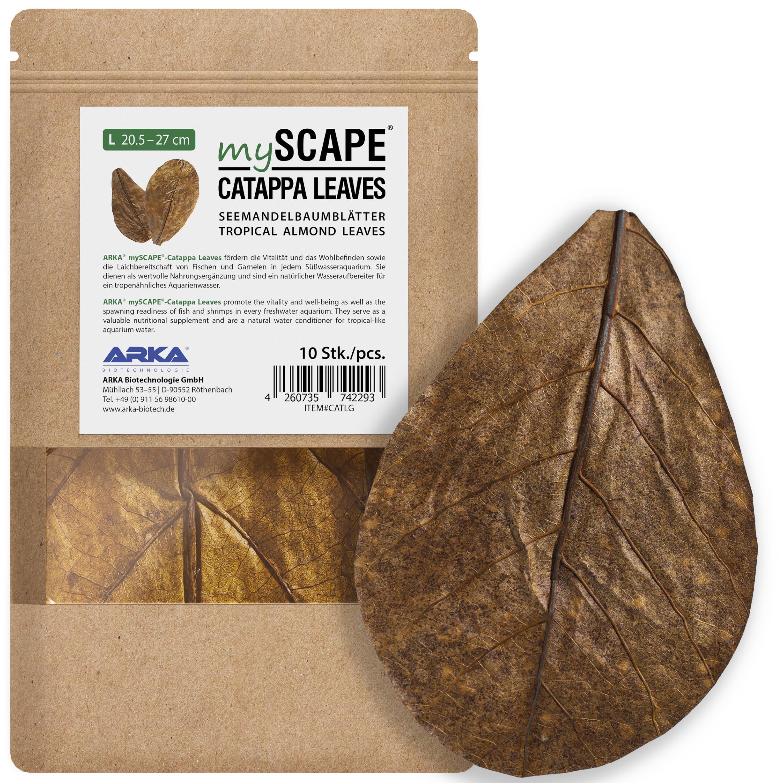Catappa leaves aquarium – ARKA mySCAPE-CATAPPA 10 pcs (20–25cm) – natural water conditioner for tropical tanks – lowers pH & hardness – promotes fish & shrimp vitality – ideal for breeding & wellbeing