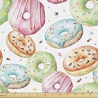 Vista 67 de Ambesonne The Yard, tela de mariquitas de The Yard, flores exóticas hibisco hawaiano follaje ilustración botánica flor de primavera, tela