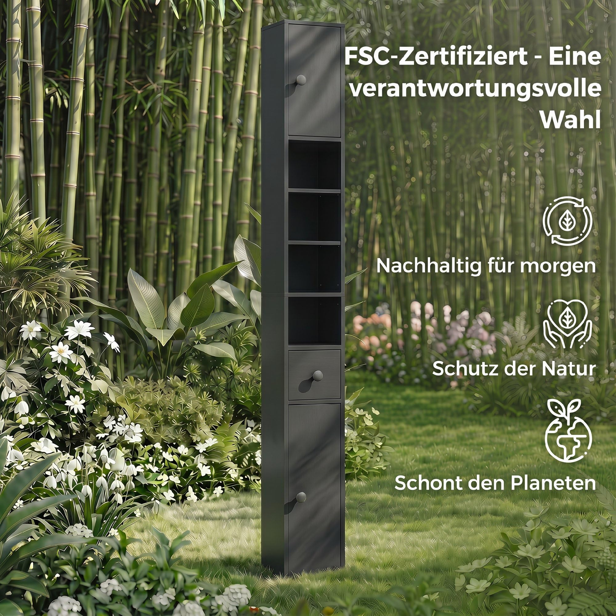 kleankin Badezimmerschrank schmal für kleine Räume 20 x 20 x 180 cm Schwarz