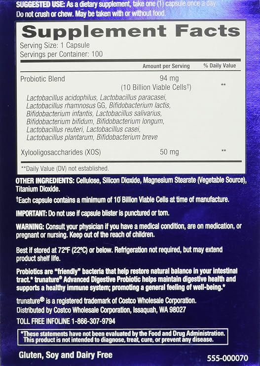 TruNature Advanced Digestive Probiotic, White, 100 Count