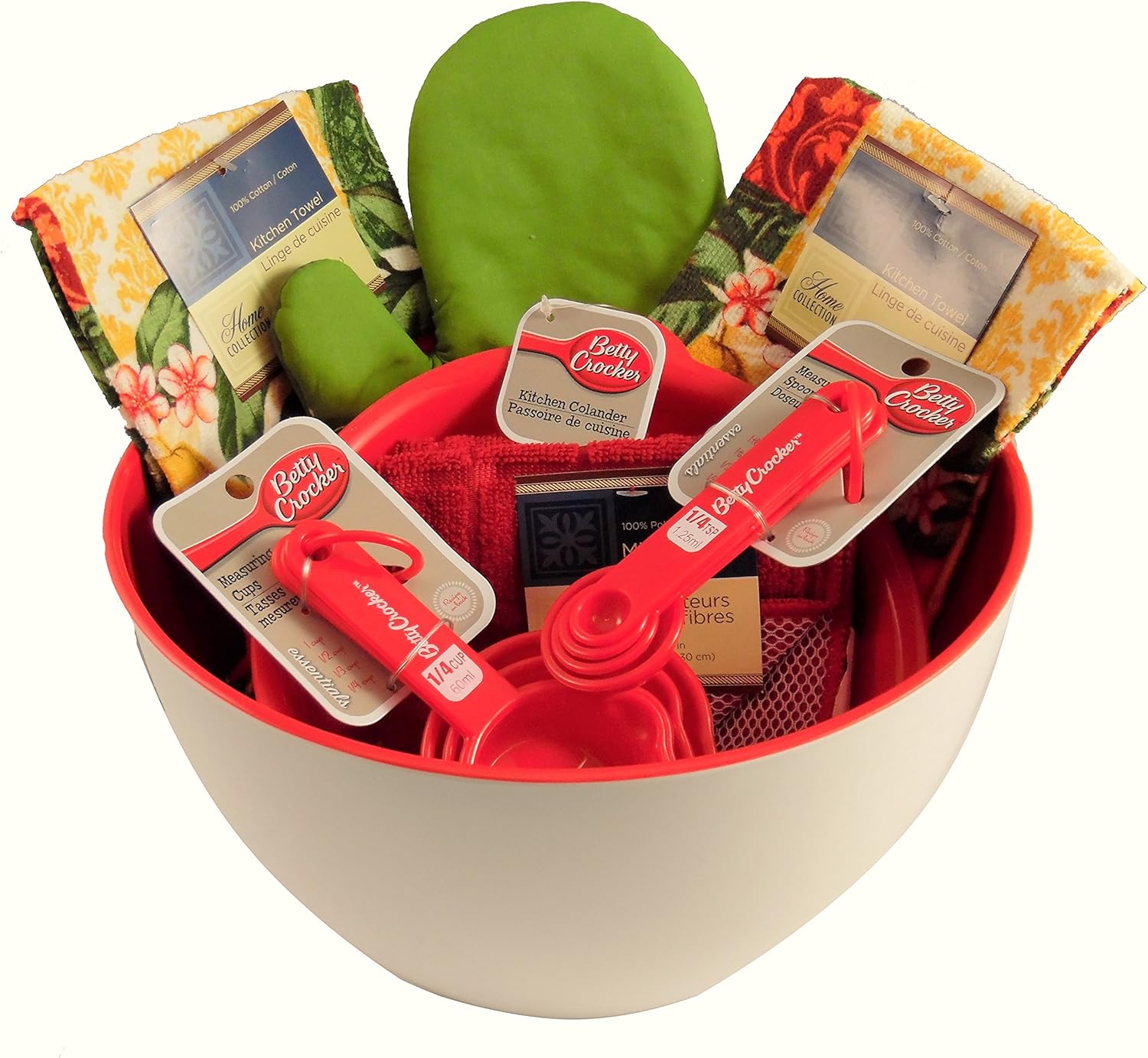 8 Piece Kitchen Gift Set Bundle, Red Bowl, Towels, Dishcloths, Oven Mitt, Measuring