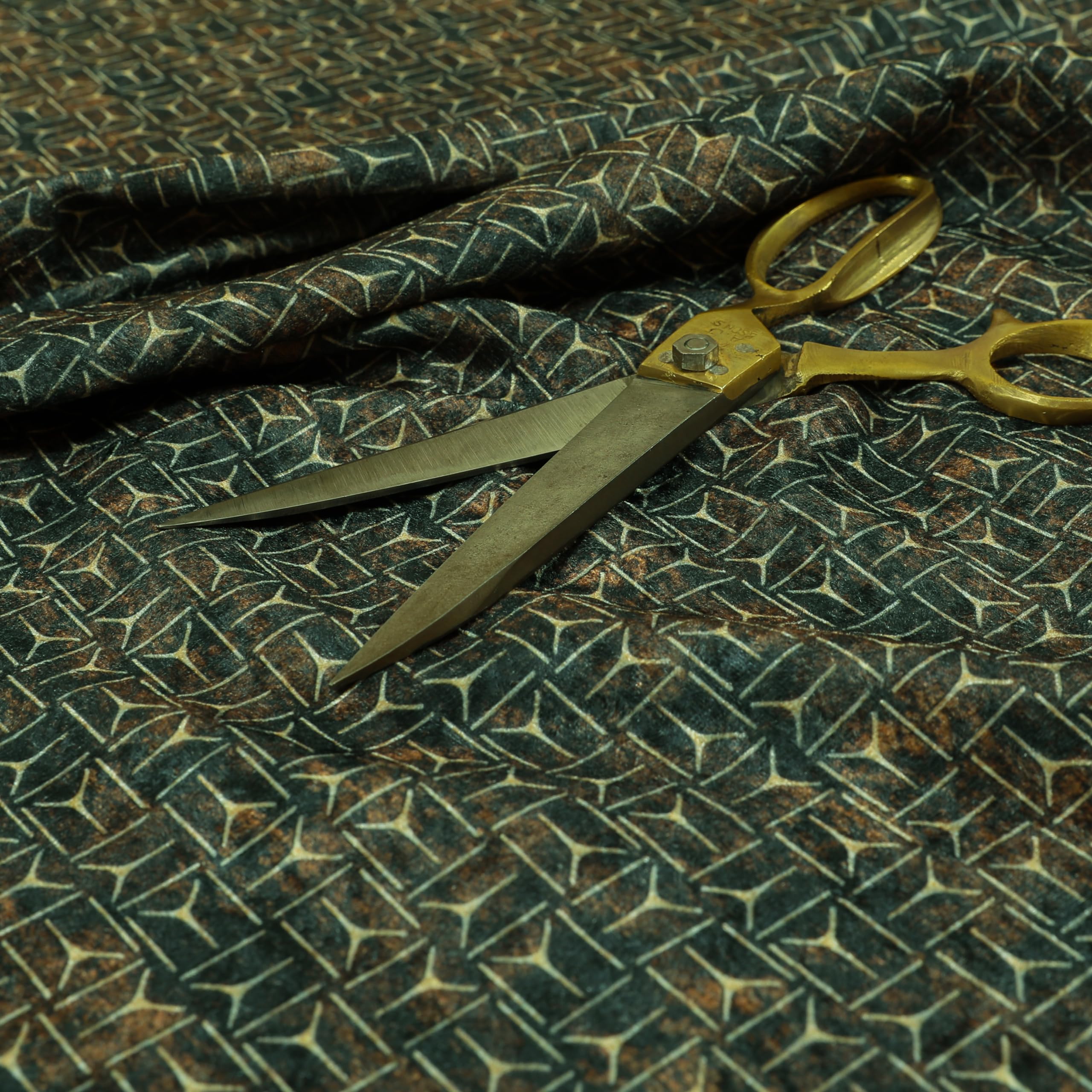 Redbrick Mill Fabrics Flame Retardant Rusty Brown Small Tribal Sign Pattern Geometric Shiny Velvet Upholstery Fabrics (1 Metre) โ image 1