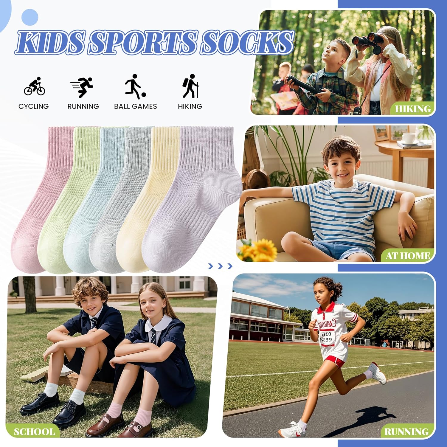 DoSmart Kids Ankle Socks Boys Girls Youth Teen Athletic Short Cotton Breathable Quarter Seamless Running Sock 6 Pairs - Image 6