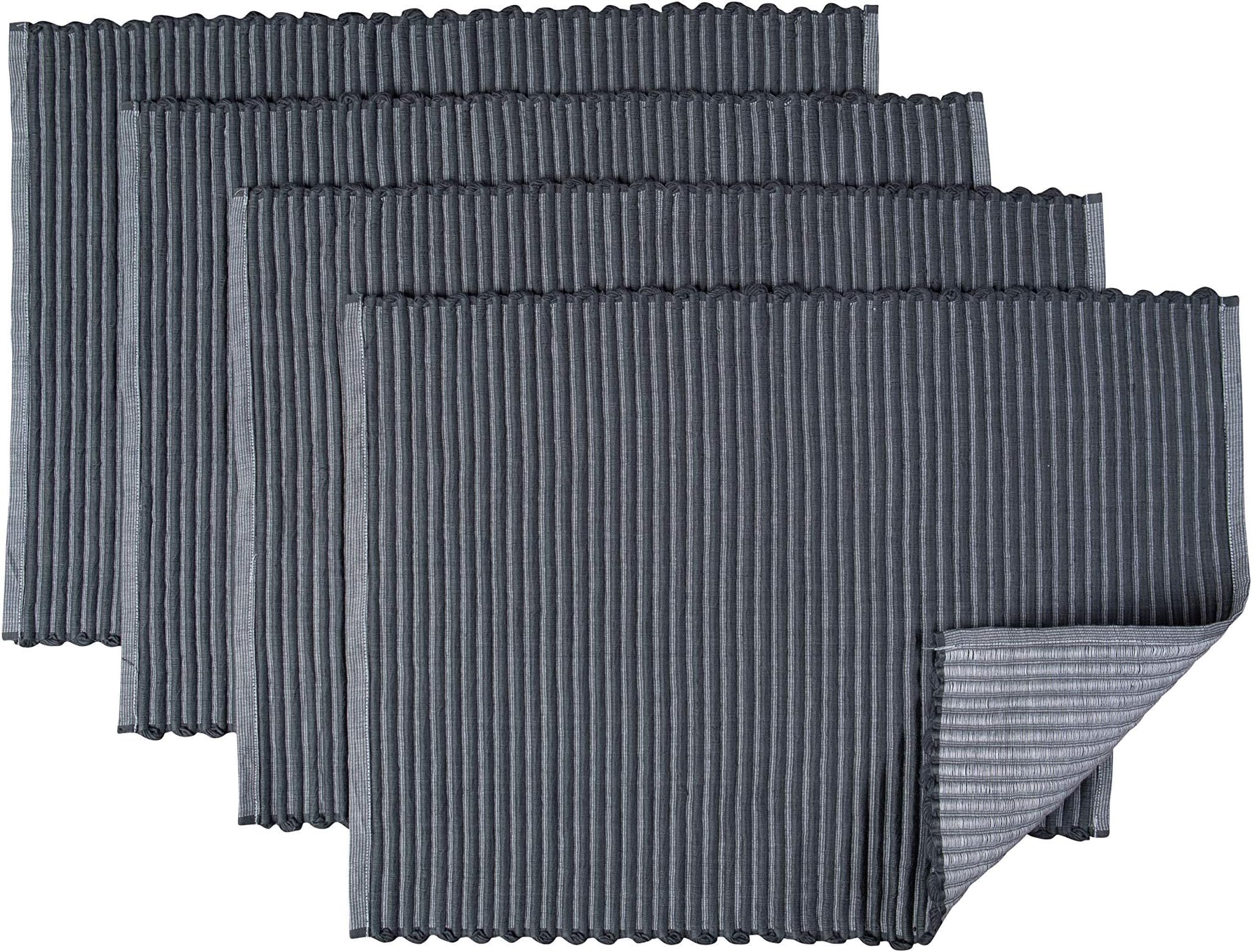 Sticky Toffee Woven Cotton Placemats Set of 4, Gray Ribbed 14 x 19 in, Washable Table Mats for Dining Table or Kitchen