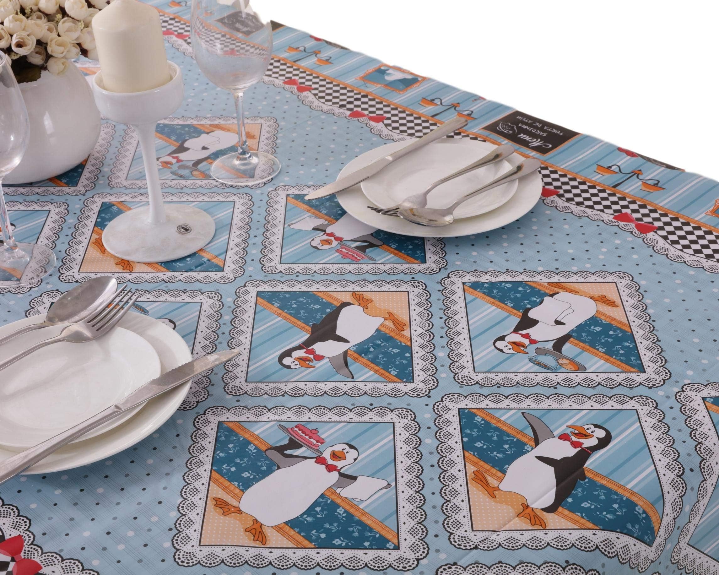 Vinylla Penguin Easy Wipe Clean PVC Tablecloth, Round(Dia.160cm)