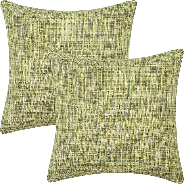 Amazon Brand - Umi Faux Linen Soft Decorative Square Throw Pillow Case Cushion Covers Pillowcases for Livingroom Sofa Bedroom with Invisible Zipper 45 x 45 CM 18 x 18 Inch Green Set of 2