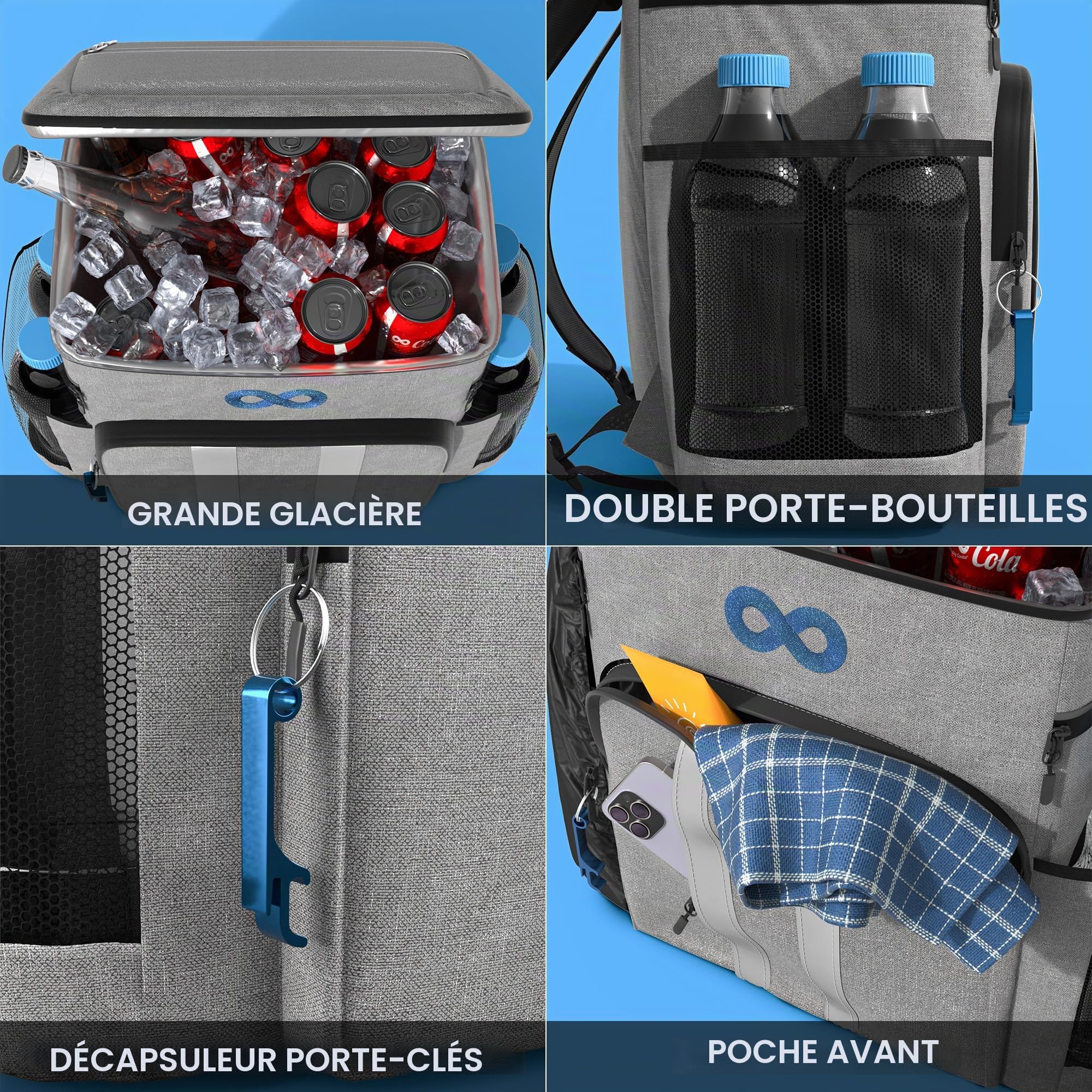 Everlasting Comfort Sac à Dos Isotherme idéal pour Les Excursions à la Plage ou Les randonnées, glacière Isotherme Ergonomique et hermétique, Sac de Pique-Nique avec Poches et Porte-Bouteilles