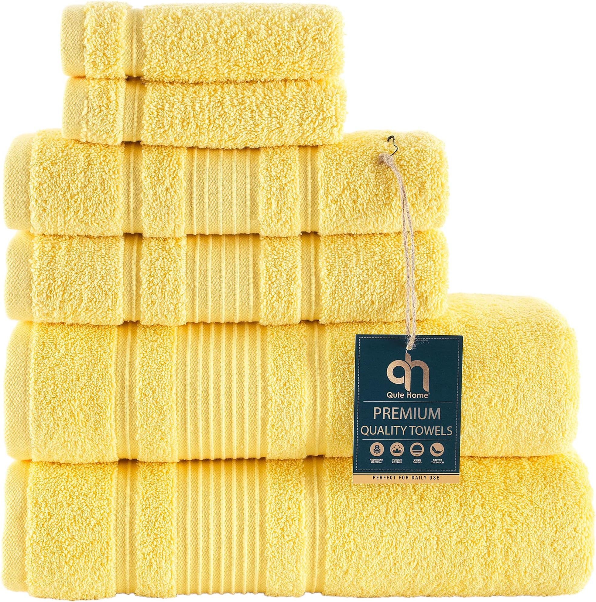 SEMAXE Solid 6Piece Towel Set (Yellow), 600GSM 100 Cotton