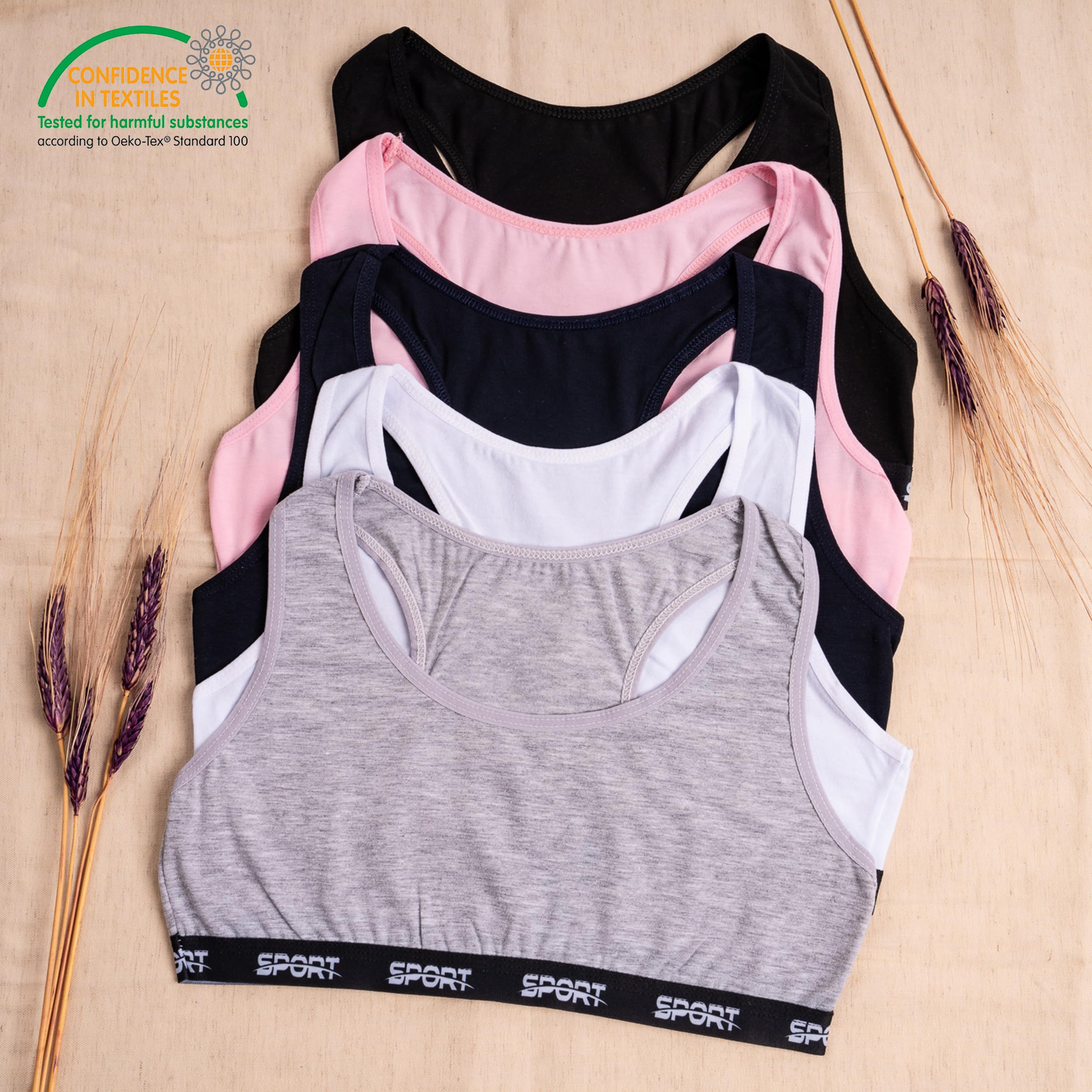LOREZA ® 5 Sujetador Bustier para Niñas Ropa Interior Camiseta de Tirantes Algodón