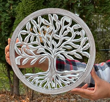 DharmaObjects Handcrafted Wooden Tree Of Life Wall Decor Hanging Art White