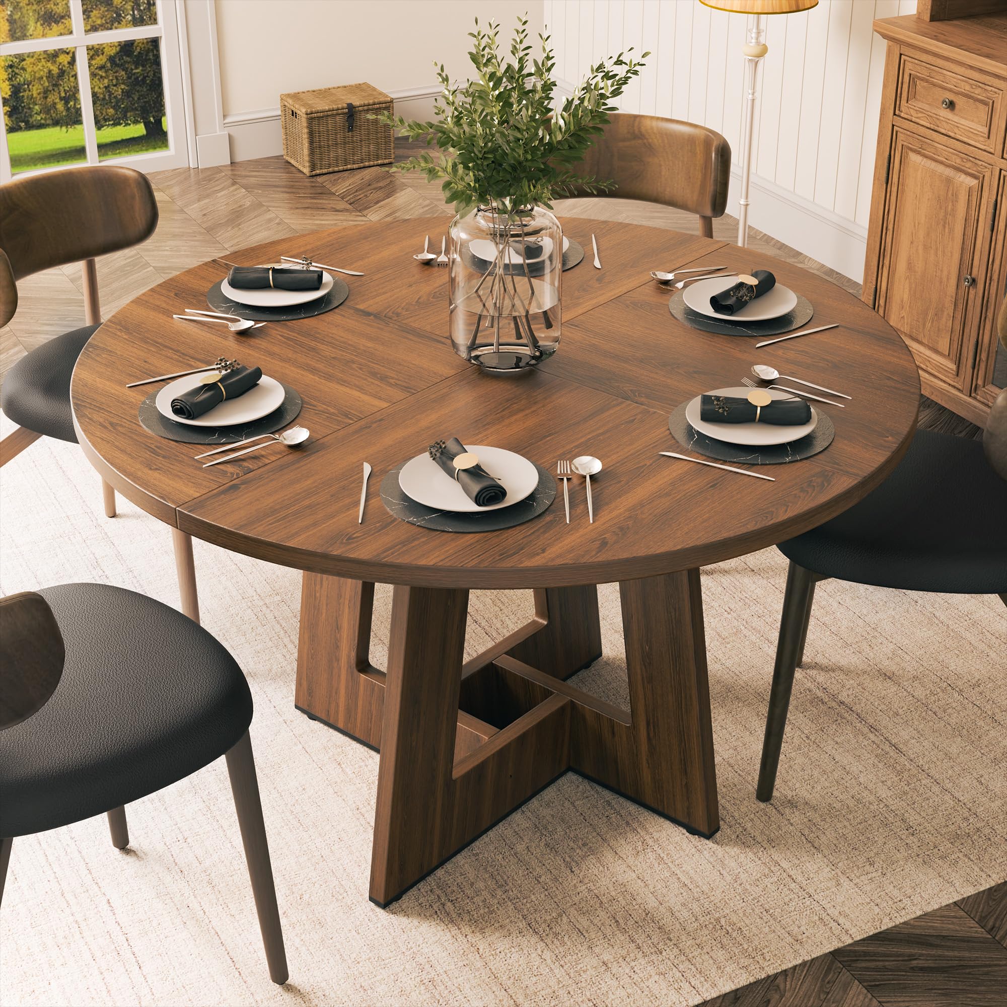 Tavolo Da Pranzo Rotondo OGMILL In Legno Di Gomma – 71,9 Cm, Stile Mid-century – Per 2/4 Persone, Marrone