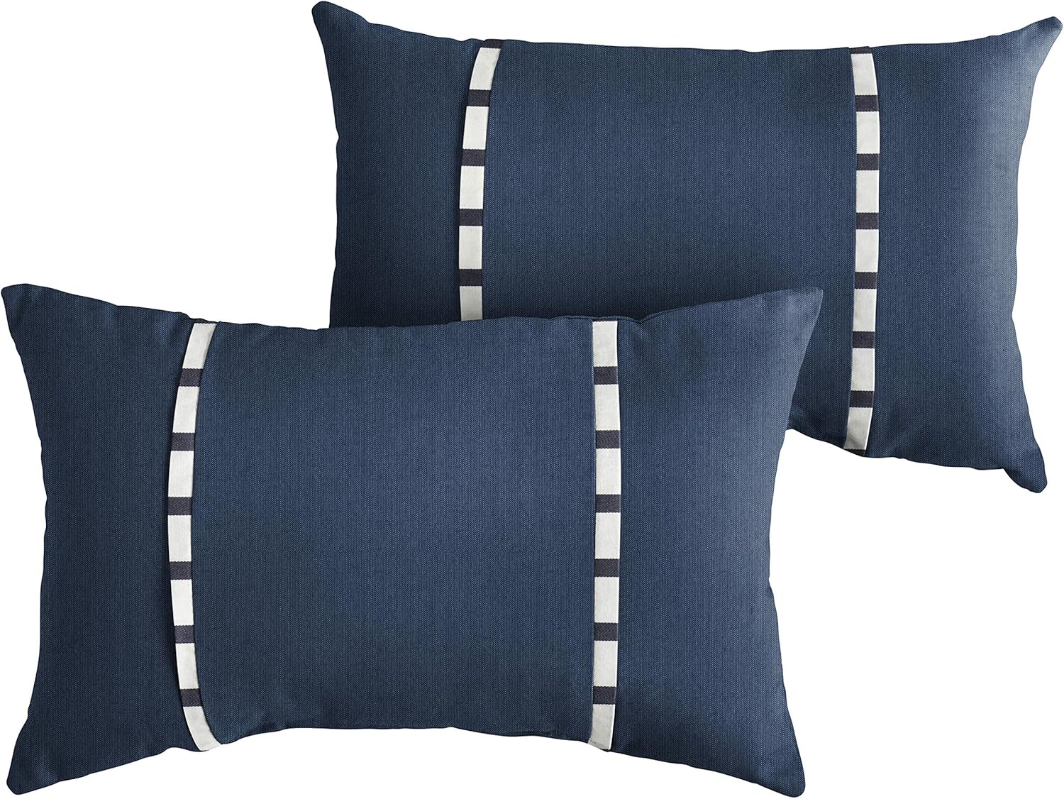 Sorra Home x Sunbrella Lumbar Pillow, 12 in x 18 in, Navy with Blue Stripes