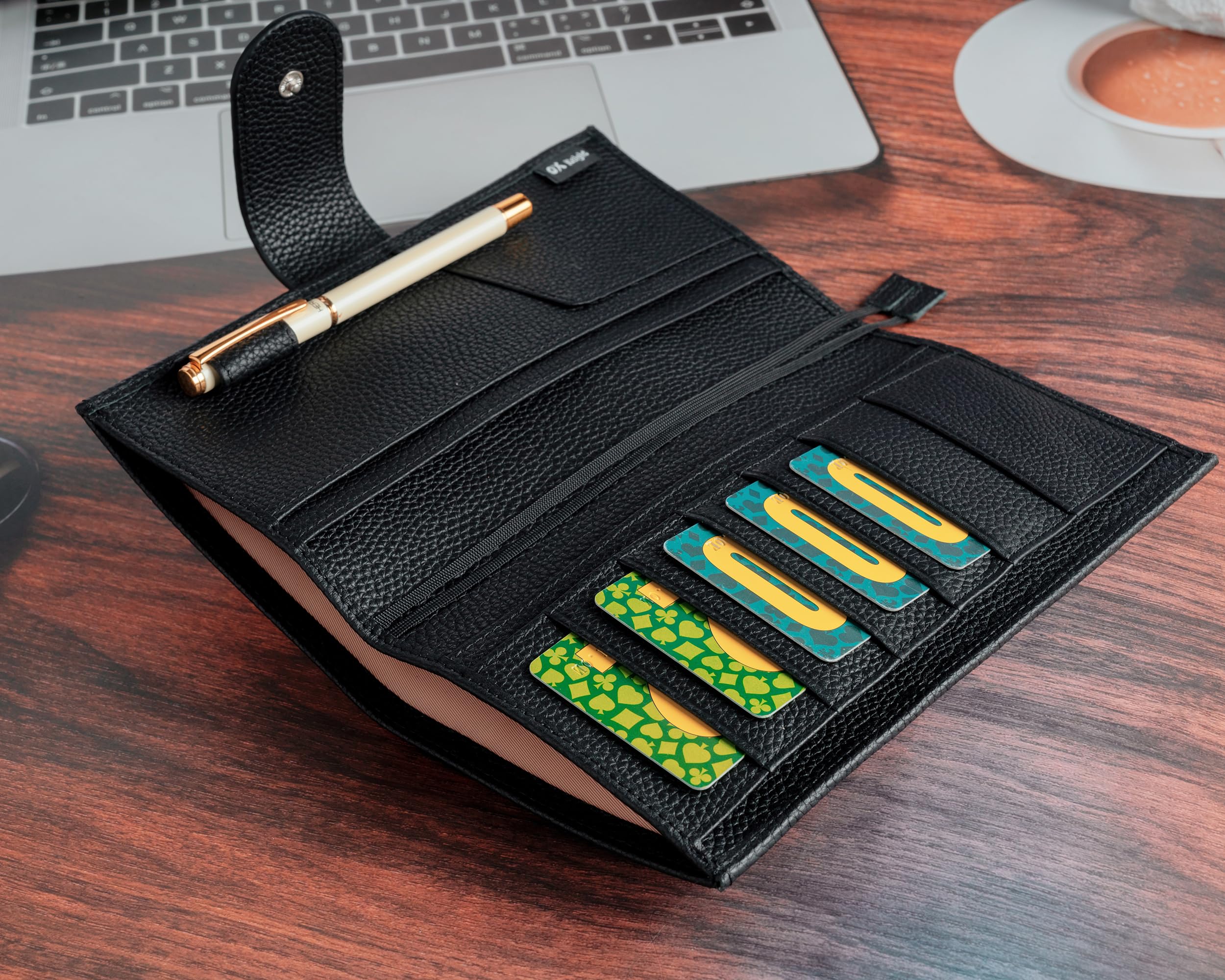 Hobonichi Weeks/Weeks Mega - Custodia in pelle con passante per penna, scomparti per carte, tasca posteriore e segnalibri, colore: nero