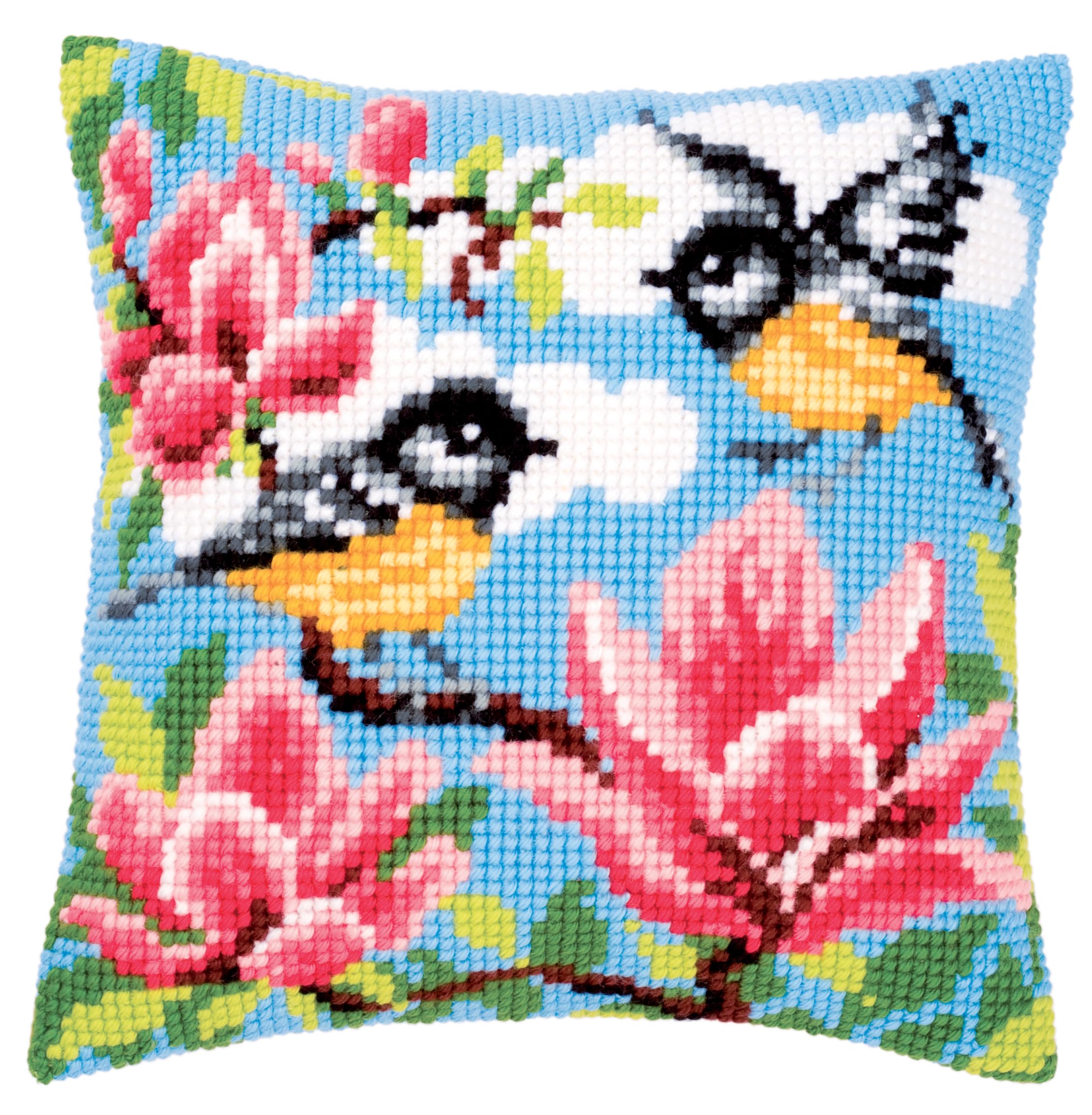 Vervaco Blue Tits Cross Stitch Cushion, Multi-Colour