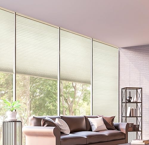Miniatura 6 de BlindsAvenue Plisado personalizado de  pulgadas, persianas celulares, color casi blanco, tela filtrante de luz disponible en 2 sistemas de elevación